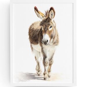 Watercolor Donkey Wall Art Print, Unframed - Charming Farmhouse Decor